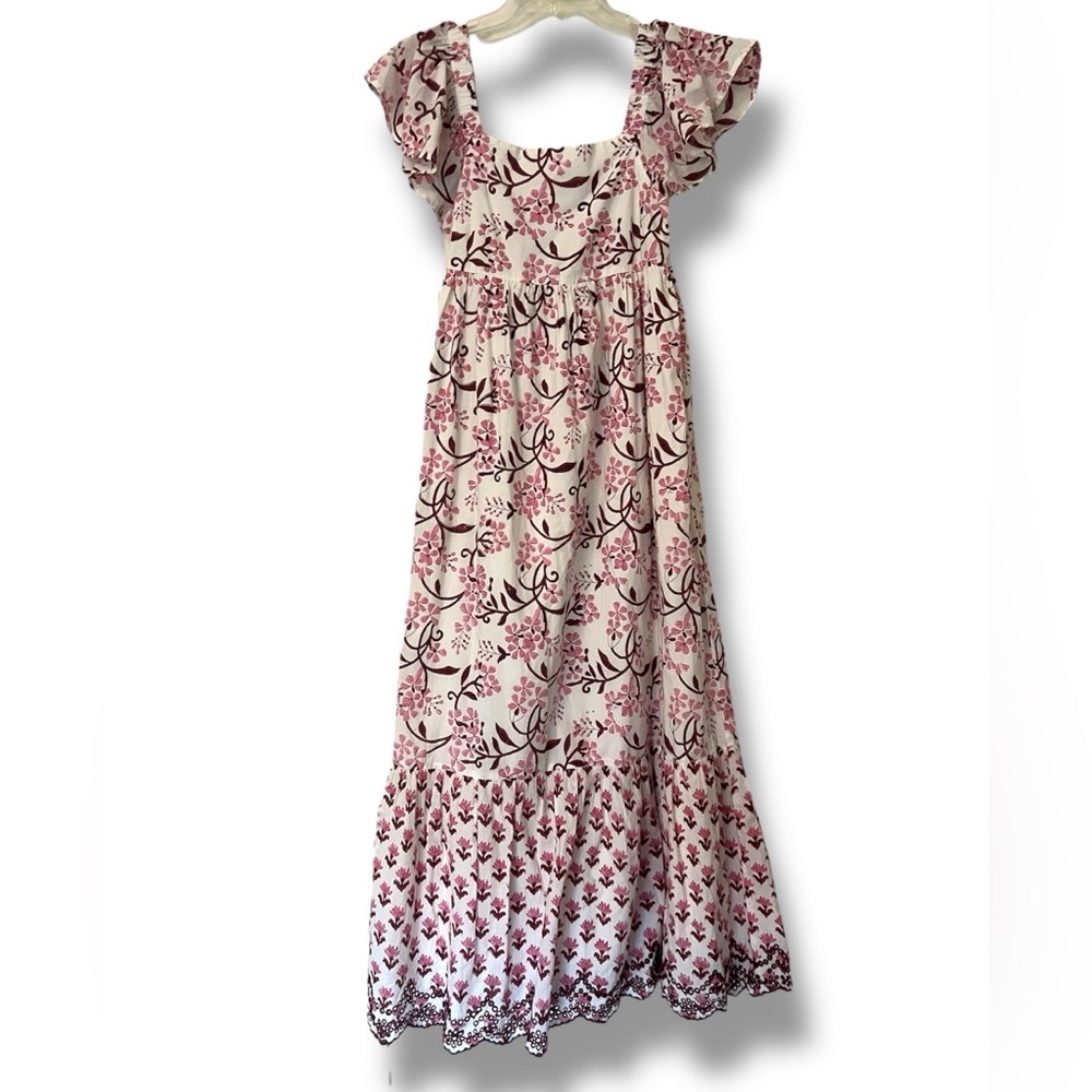Floral block print Maxi Dress in Pink and White